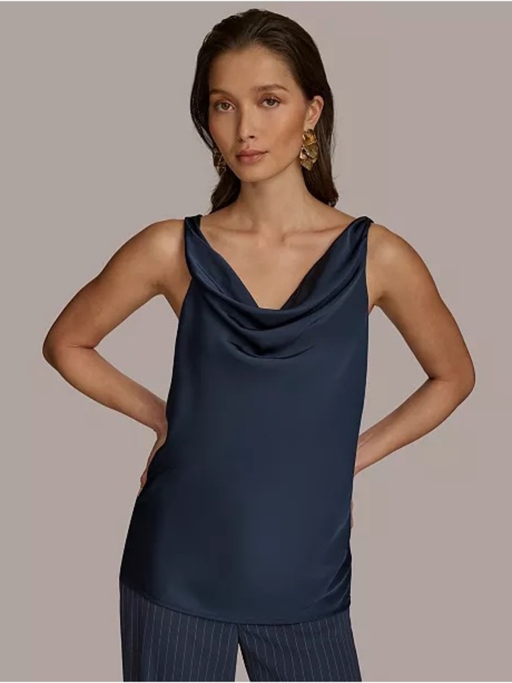 Donna Karan Navy Sleeveless Cowl Shell Trio